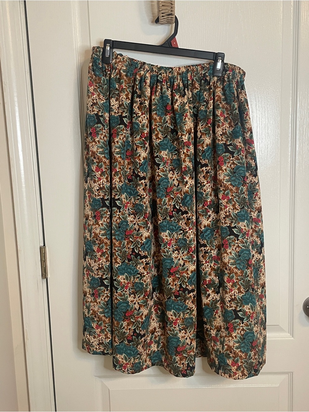 Vintage Teal Floral Circle Skirt size XL